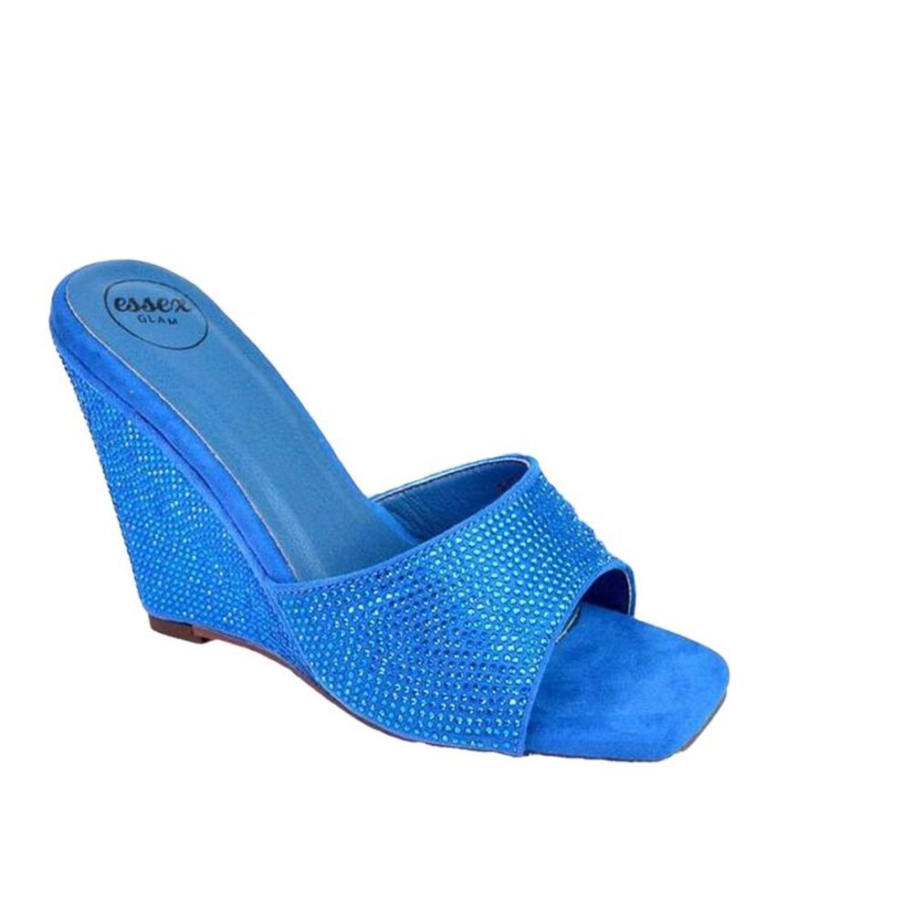XY London Womens/Ladies Peggie Rhinestone Wedge Mules / Blue